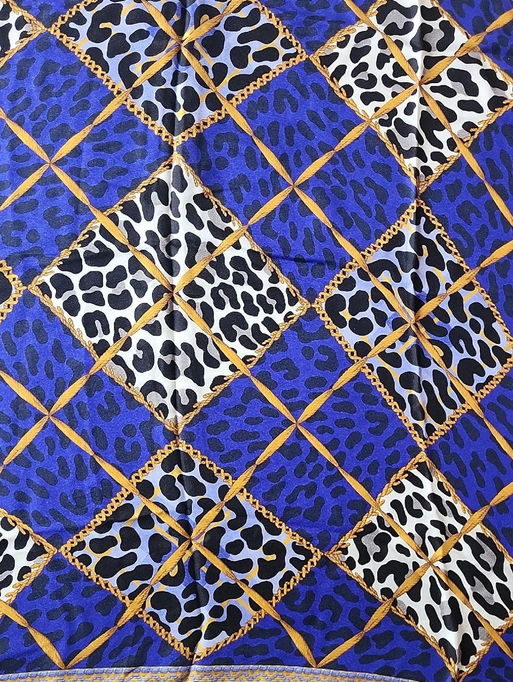 Vtg Christian Dior Blue & Gold Leopard Print Baroque Silk Scarf